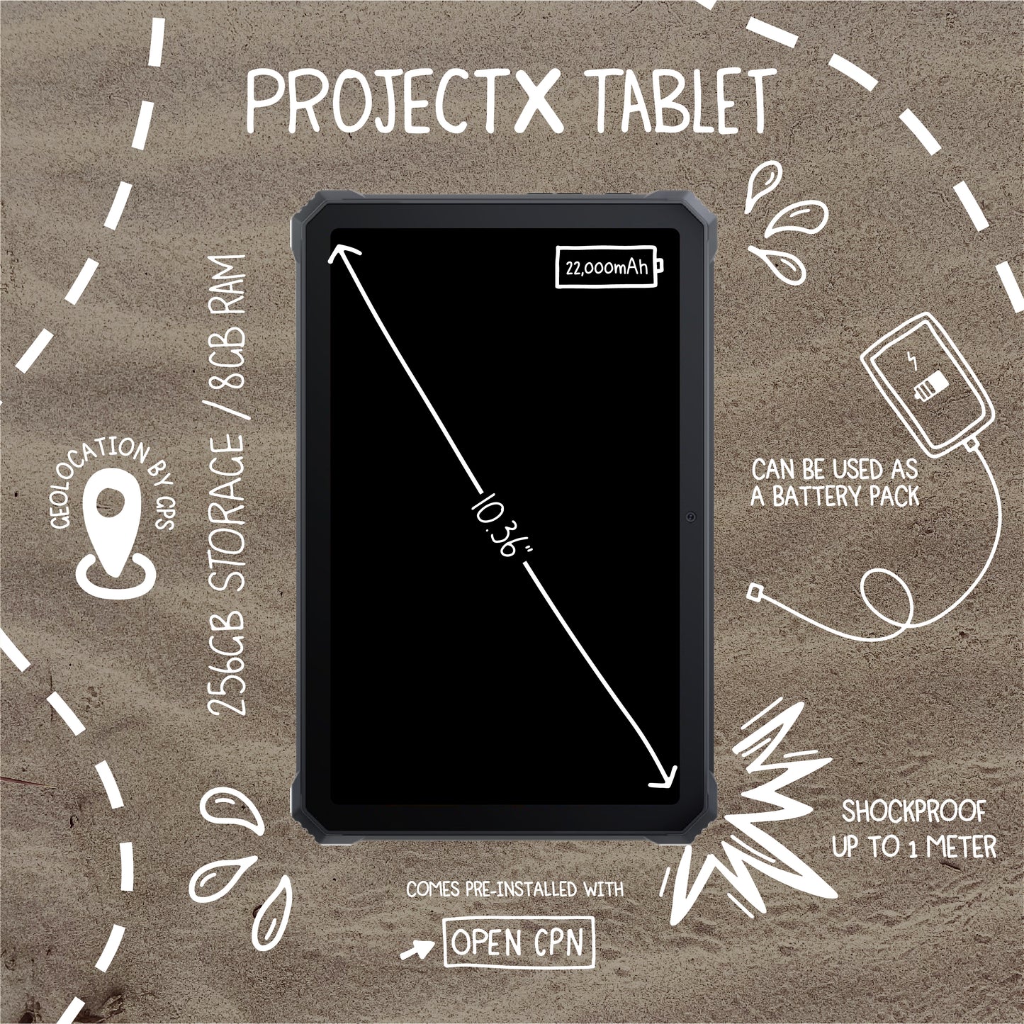 ProjectX 10.4" Rugged Android Tablet – South West Pacific - 256GB + SD Storage